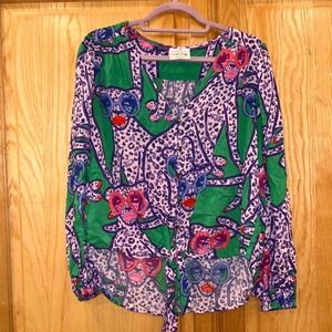 Art of Anthropologie Kendra Dandy Leopard Sunglasses Button Down Tie Top